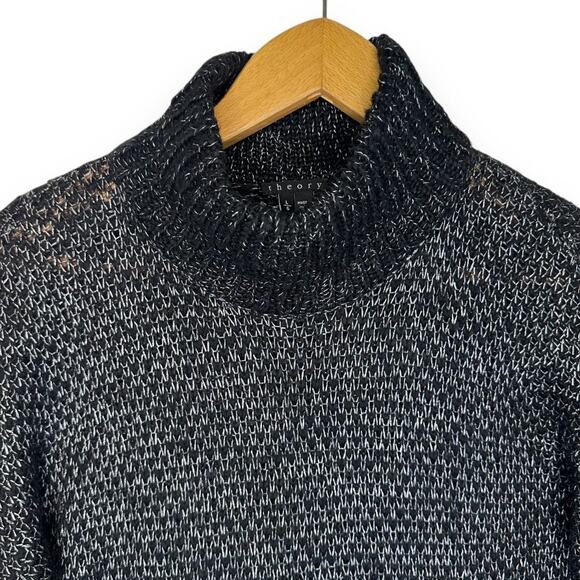 Theory Women's Sutton Athos Black Silver Mock Neck Sweater L Black Silver Wool - Picture 3 of 10